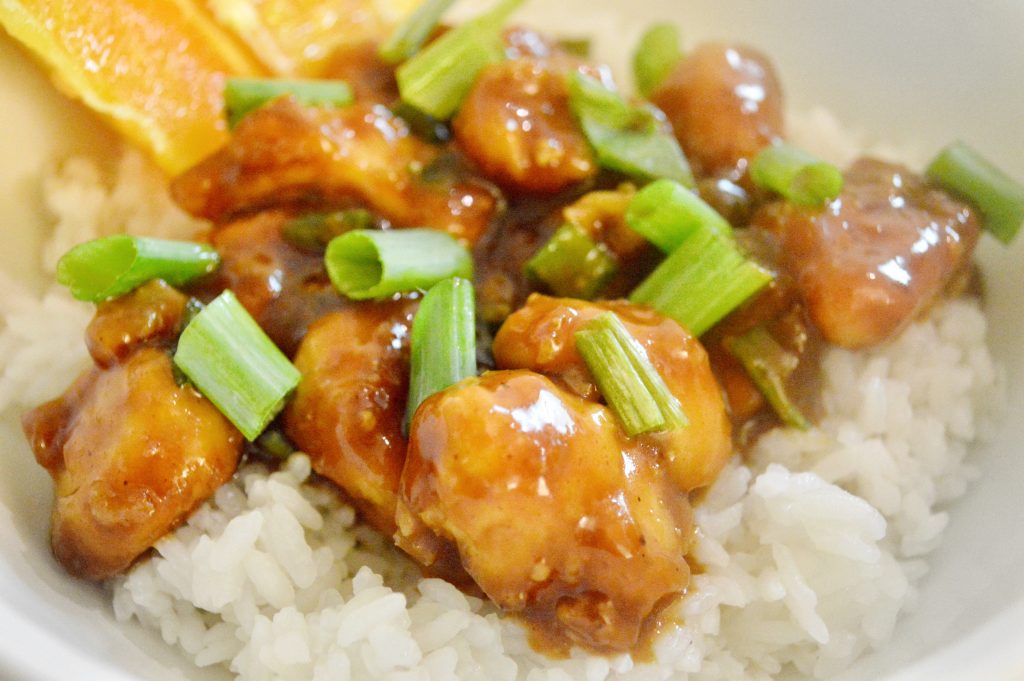 Healthy orange chicken and rice