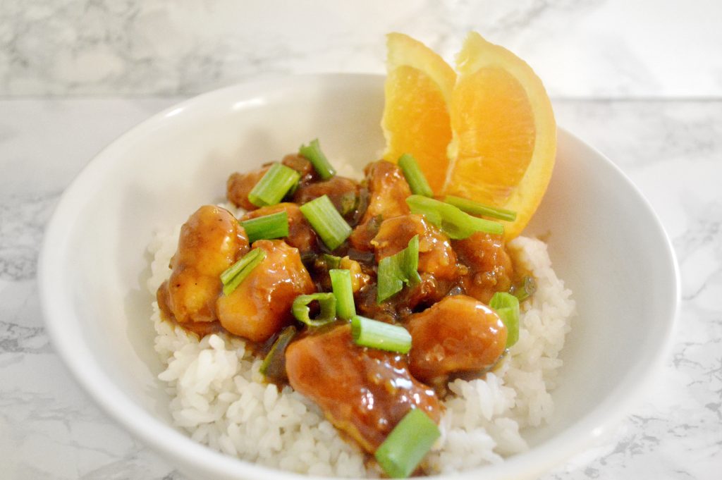 Healthy orange chicken and rice